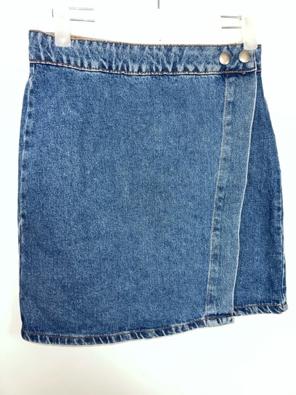 ASOS Blue Denim Wrap Mini Skirt Snap Front Y2K 90’s Casual Size US 4 NWT - Picture 1 of 13